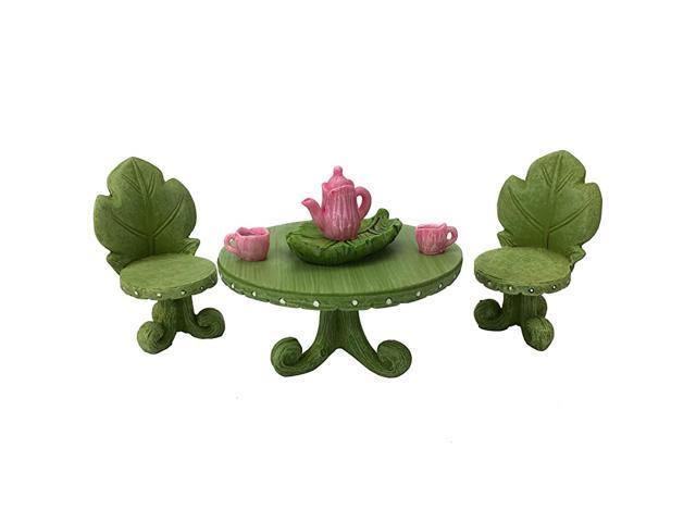 Miniature Fairy Garden Furniture Set Leaf Bistro Set with Tea Set for Fairies and Garden Gnomes