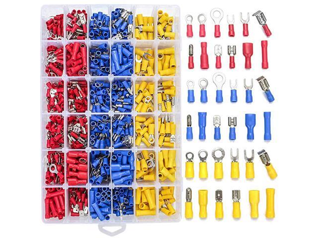 840PCS Electrical Wire Connectors Insulated Wire Crimp Terminals Mixed Butt Ring Fork Spade Bullet Quick Disconnect Assortment Kit