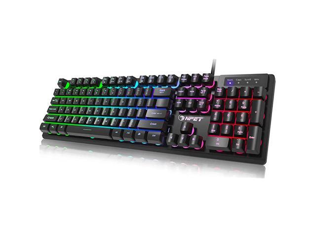 K10 Gaming Keyboard USB Wired Floating Keyboard Quiet Ergonomic WaterResistant Mechanical Feeling Keyboard UltraSlim Rainbow LED Backlit Keyboard