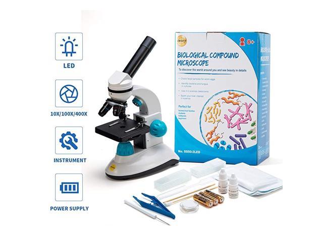 Compound Kids Microscope SW50 with 40X400X Magnification Beginner Monocular Microscope with Glass Optics Coarse Focusing Starter Kit Includes 31