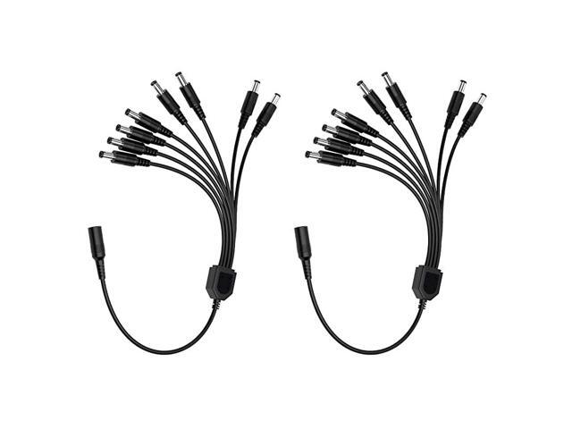 2Pack DC 1 Female to 8 Male Output Power Splitter Cable 8 Way Y Splitter Adapter Wire for CCTV Security Cameras