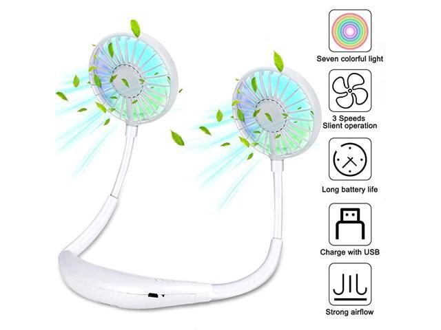 Free Neck FanEocean Portable Mini USB Fan 2000mAh Rechargeable Battery Operated with 3 Levels Air Flow and LED Light 360 Degree Adjustment Head for