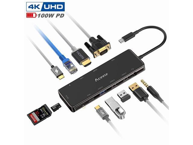 USB C Hub Multiport Adapter Thunderbolt 3 Dongle with HDMI VGA Dual USBC 31 PortsCharging Data 35mm Jack RJ45 Ethernet LAN Micro SD for MacBook