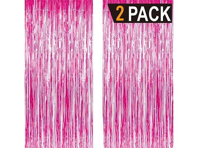 32 ft x 98 ft Metallic Tinsel Foil Fringe Curtains for Party Photo Backdrop Wedding Decor 2 Pcs Hot Pink