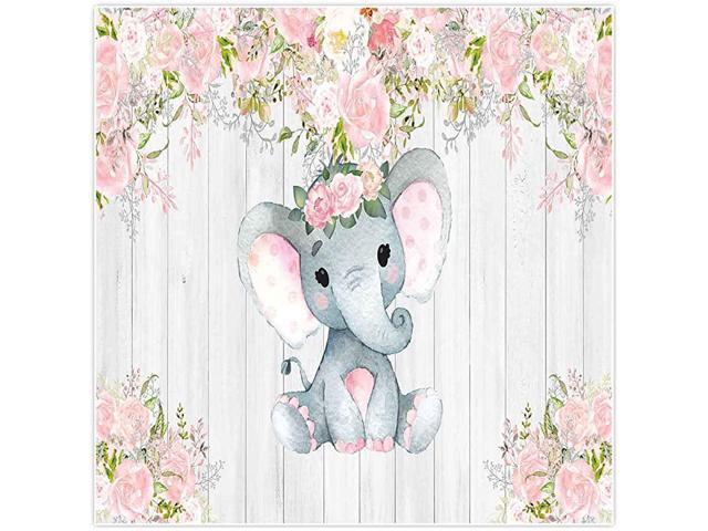 8x8ft Rustic Floral Elephant Backdrop for Baby Shower Party Pink Flower Wood Its a Girl Banner Birthday Photography Background Cake Table