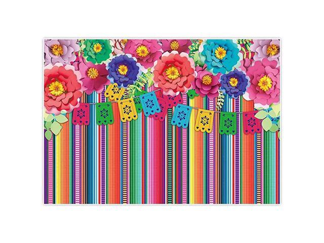 7x5ft Mexican Fiesta Theme Backdrop for Photography Festival Birthday Party Decor Cinco De Mayo Carnival Colorful Flags Floral Banner Table Decor