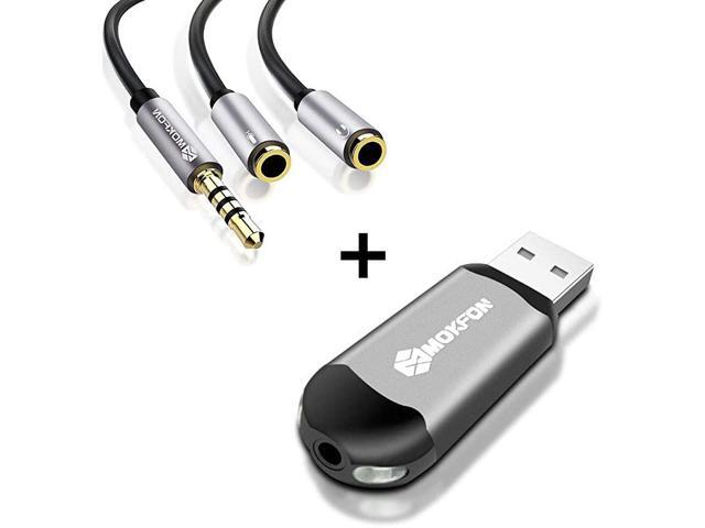 mic with Splitter and external sound adapter Headset cable and Usb Sound Card with mic and audio for WindowsMacLinuxetcPlug and Play for