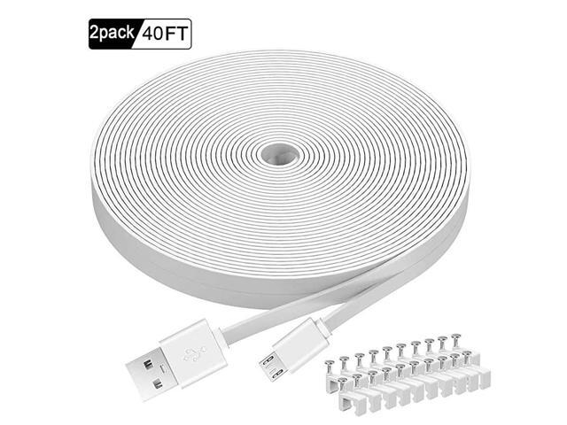 2 Pack 40FT Flat Power Extension Cable Compatible with Wyze CamWyze Cam PanYi CameraNestCam IndoorBlink XT CameraNetvue CamUSB to Micro USB