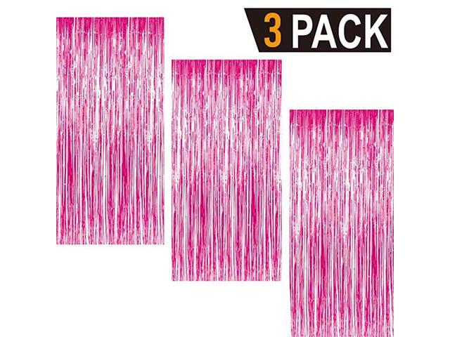 32 ft x 98 ft Metallic Tinsel Foil Fringe Curtains for Party Photo Backdrop Wedding Decor 3 Pcs Hot Pink