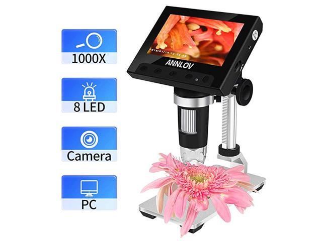 LCD Digital Microscope 43 inch Handheld Electronic USB Microscope 50X1000X Magnification Coin Microscope Video Camera with 8 Adjustable LED Lights