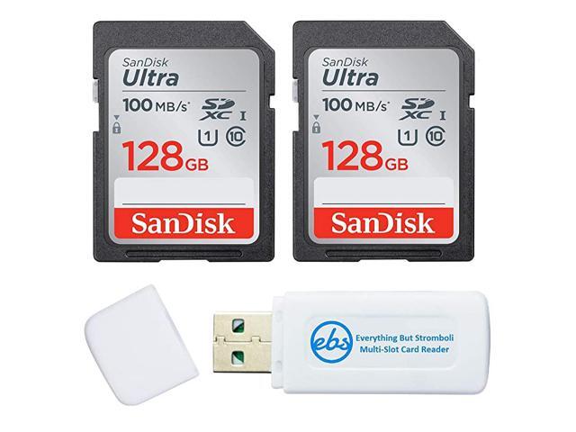 128GB Ultra 2 Pack Bundle UHSI Class 10 SDXC Flash Memory Card Retail SDSDUNC128GGN6IN With Everything But Stromboli tm Combo Card Reader