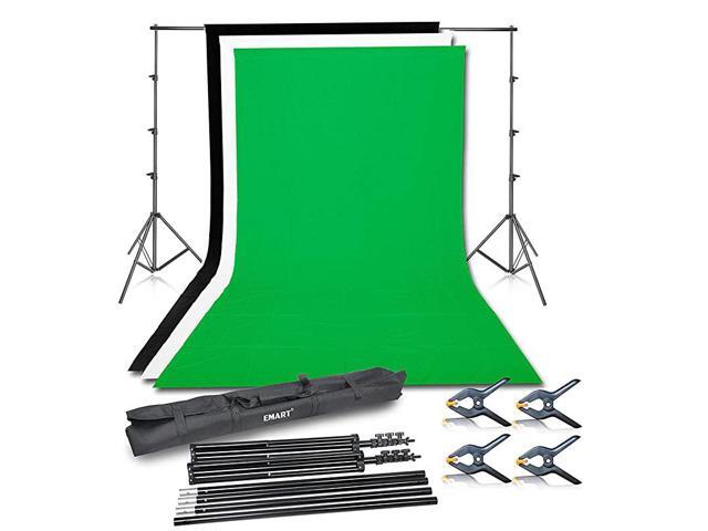 Photo Video Studio Background Backdrop Stand Kit 85x10ft Photography Support System with 3 Muslin Backdrops 100 Cotton Black White Green