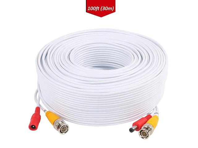 100ft 30M BNC Video Power Cable Security Camera Wire Cord for Surveillance Kit and SecurityWhite