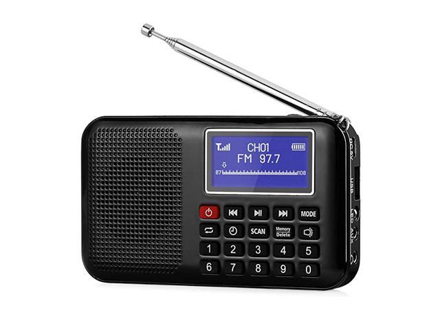 RF28 Portable FM Pocket Radio Support USBMP3AUXTF Card Music Player Speaker Digital Tuning Rechargeable Battery Operated with Flashligh Sleep Timer