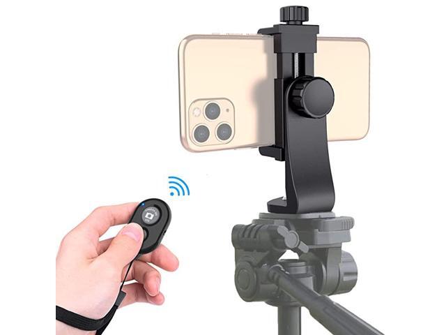 Phone Tripod Mount Adapter with Bluetooth Camera Remote Cell Phone Holder with Adjustable Clamp for Selfie Stick Monopod Compatible with iPhone