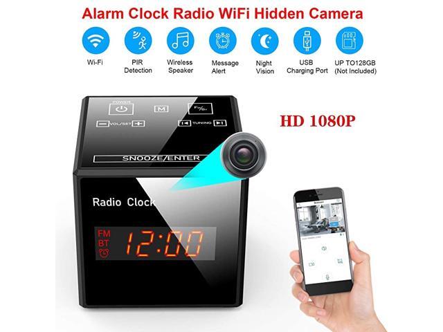 Cam Spy Camera Alarm Clock FM Radio Bluetooth Speaker 1080P Nanny Cams Wireless with Phone App Night Vision Motion Detection Storage 128GB