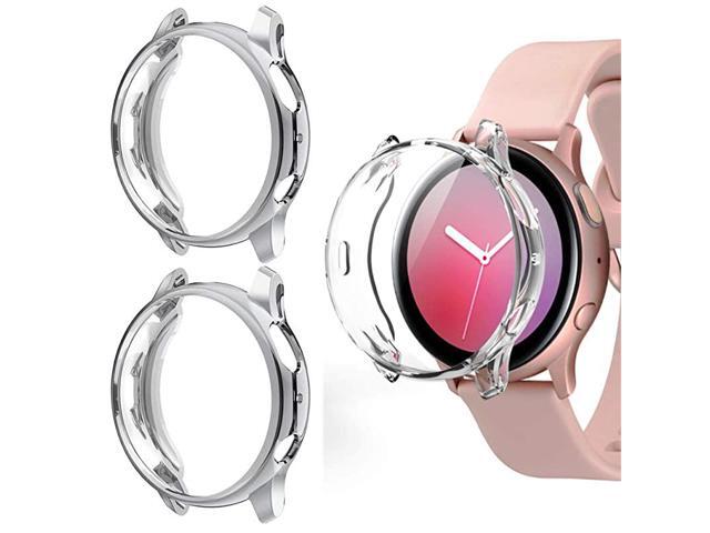 for Samsung Galaxy Watch Active 2 40mm 44mm with Screen Protector Cover Flexible TPU AntiScratch Bumper Silver+Silver +Crystal Clear 3 Pack 40mm