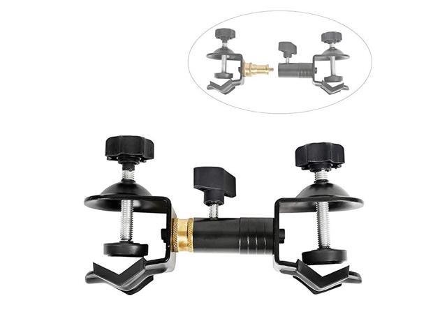 Duty Metal Clamp Copper Plated Holder Double U Clip Dual C Clamp Type Bracket Mount for Photo Studio Light Stand Photography Reflector Photo Boom