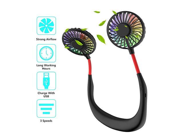 Hand Free Portable Neck Fan Mini USB Rechargeable LED Fan Battery Operated with 3 Speeds 360 Degree Adjustment Wearable Cooler Quiet Fan for