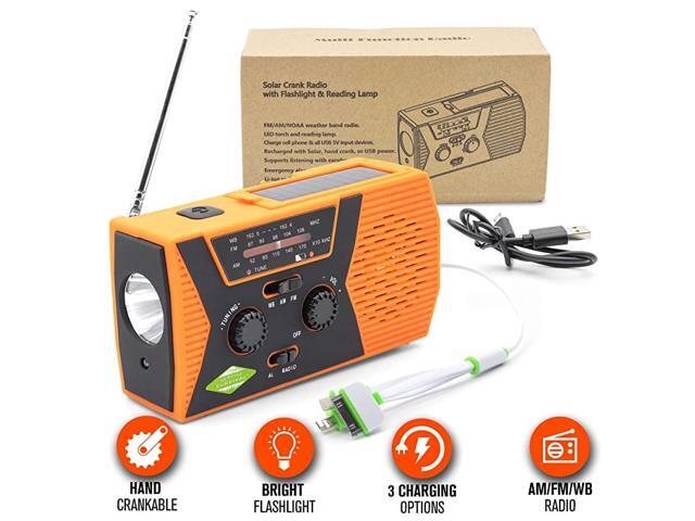Radio Portable Solar Charger Hand Crank Radio NOAA Weather Radio AMFM 2000mAh Power Bank LED Flashlight LED Reading Lamp SOS Alarm MustHave Camping