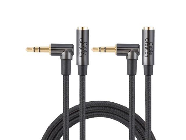 35mm Aux Extension 2Pack 6FT Right Angle Male to Female Audio Stereo CableJack HiFi Cable with SilverPlating Copper Compatible with Phones Echo Dot