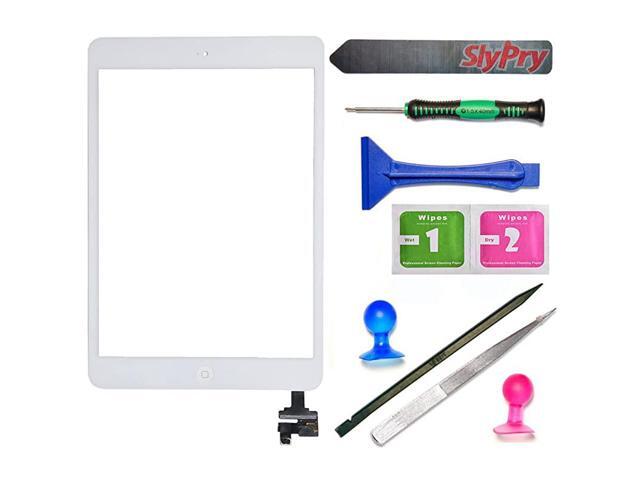 For White iPad Mini Touch Screen Digitizer Complete Assembly with IC Chip Home Button replacement with SlyPry opening tool kit Ships from CA USA
