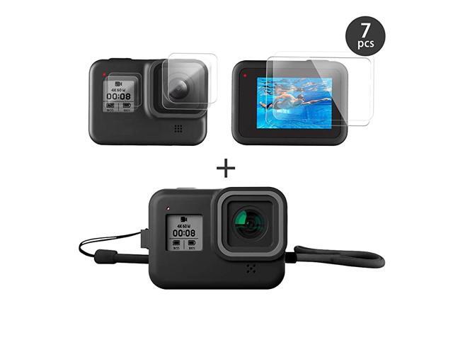 Accessories Kit for GoPro Hero 8 Black with Silicone Rubber Protective Case+Tempered Glass Screen Protector+Tempered Glass Lens Protector+Small