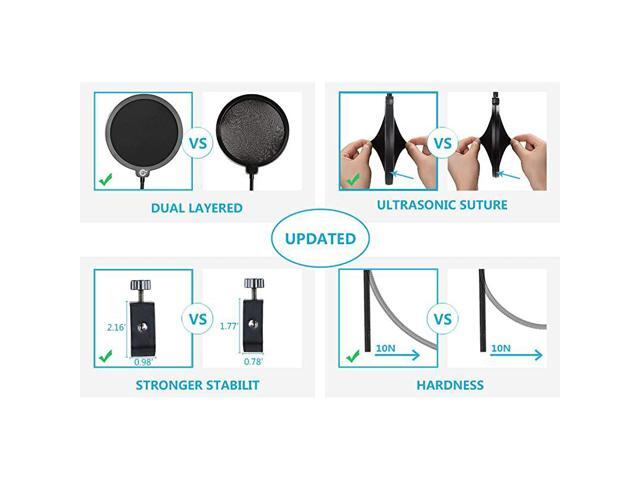 Upgraded Microphone Pop Filter Mask Shield for Blue Yeti and Other Mic 6 Inch Dual Layered Pop Wind Screen with Enhanced Flexible 360°Gooseneck
