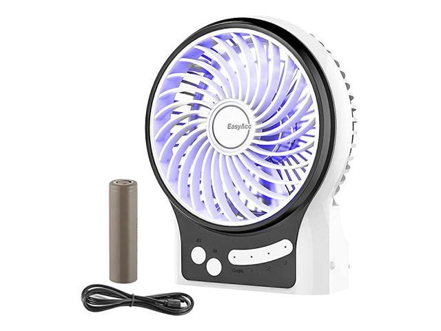 Battery Fan Rechargeable Table Fan with 2600mAh BatteryInternal and Side Light 286 Hours Adjustable 3 Speeds Portable Handheld Personal Mini USB