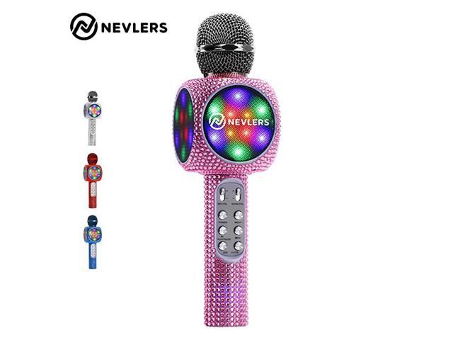 Karaoke BLING Microphone with Wireless Bluetooth Speaker Voice Changer and Colorful LED Lights Easy To Use Portable Karaoke Machine for Kids and