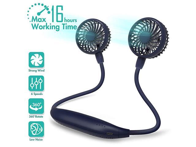 Neck Fan 2600mAh Battery Operated Ultra Quiet Hands Free USB Fan with 6 Speeds Strong Wind 360° Adjustable High Flexibility Wearable Personal Fan
