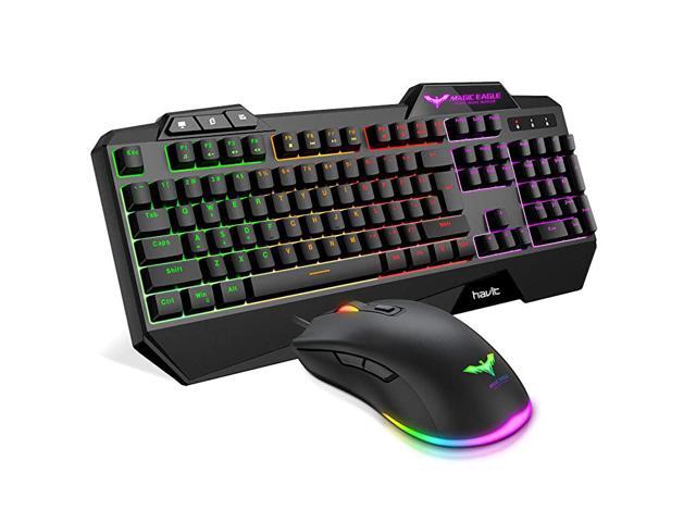 Wired Gaming Keyboard Mouse Combo LED Rainbow Backlit Gaming Keyboard RGB Gaming Mouse Ergonomic Wrist Rest 104 Keys Keyboard Mouse 4800 DPI for