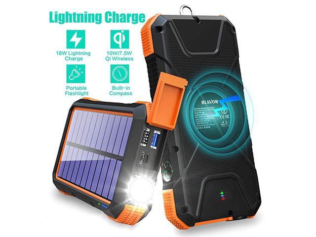 Solar Charger Power Bank 18W QC 30 Portable Wireless Charger 10W75W5W with 4 Outputs Dual Inputs 20000mAh External Battery Pack IPX5 Waterproof