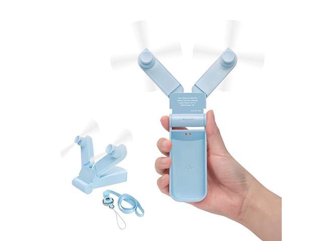 Personal Dual Head Fan Mini Portable Pocket Fan Powerful Handheld Foldable USB Rechargeable Fan for Office Home Outdoor Travel Hiking Camping Blue