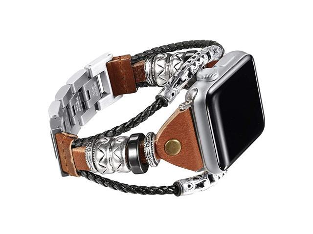 Leather Bands Compatible Apple Watch Band Series 456 40mm Series 321 38mm Double Twist Handmade Vintage Natural Leather Replacement Bracelet Straps