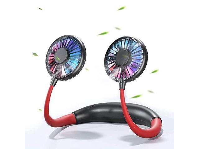 Fan USB Rechargeable with Dual Wind Head Fan Hand Free Wearable Neckband Fan for Camping Traveling Office Room Kids Stroller