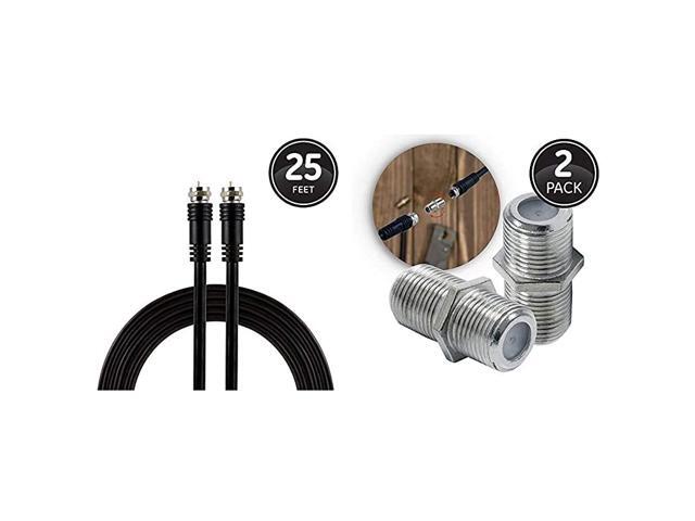 RG6 Coaxial Cable 25 Ft FType Connectors Double Shielded Coax Input Output Low Loss Coax Black RG6 Coaxial Cable Extension Adapter 2 Pack Nickel
