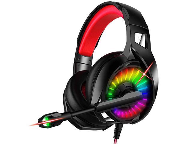 Gaming Headset for PS4 Xbox One PC Headphones with Microphone LED Light Mic for Nintendo Switch PS5 Playstation Computer K7 BlackRed