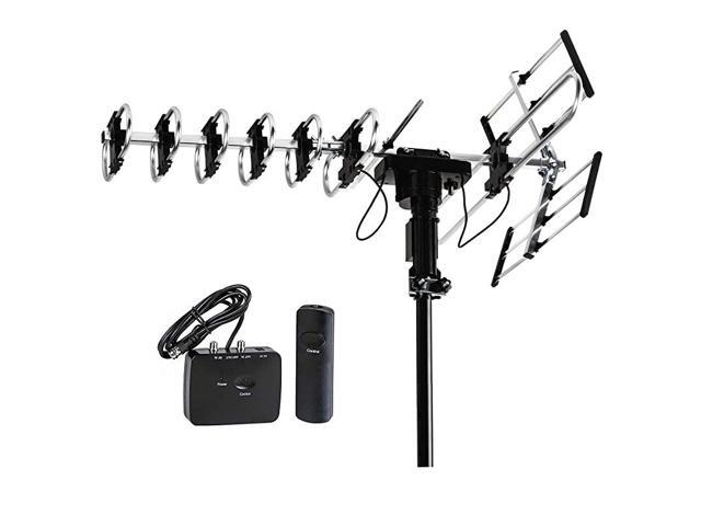Outdoor HD TV Antenna 2019 Newest Model Up to 200 Miles Long Range with Motorized 360 Degree Rotation UHFVHFFM Radio with Infrared Remote Control
