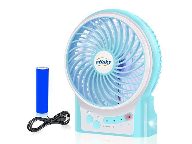 3 Speeds Mini Desk Fan Rechargeable Battery Operated Fan with LED Light and 2200mAh Battery Portable USB Fan Quiet for Home Office Travel Camping