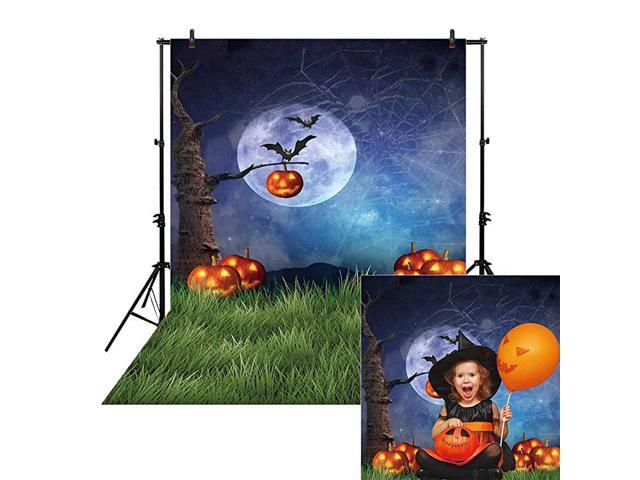 5x7ft Night Halloween Themed Backdrop for Photography Fall Pumpkin Green Grass Children Newborn Portrait Background Party Birthday Banner Baby