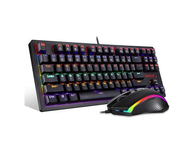 S113 Gaming Keyboard Mouse Combo Wired Mechanical LED RGB Rainbow Keyboard Backlit with Brown Switches and RGB Gaming Mouse 4200 DPI for Windows PC