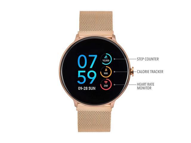 Sport Round Smartwatch with Waterproof Technology Heart Rate Monitor MultiSports Mode Pedometer for Android and iOS Smart Phones Metal Mesh Strap