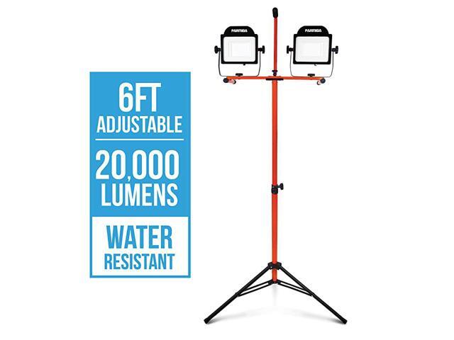 LED DualHead Work Light with 6ft Adjustable Tripod Stand 20000 Lumen 200W Durable Aluminum Body IP65 Waterproof Foldable Stand MultiDirectional