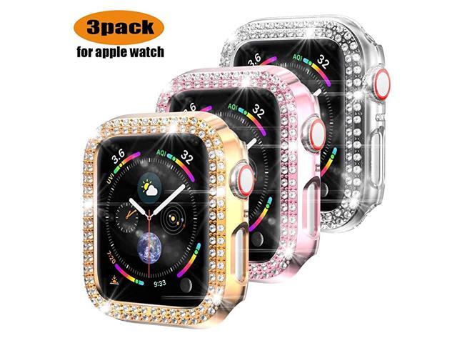 3 Pack Compatible Apple Watch Series 3 and 2 Case 38mmProtective PC Bumper Cover Bling Crystal Diamond Frame Iwatch Accessories for Women and