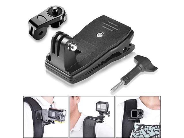 3in1 AntiSlide 360 Degree Rotary Action Camera Clamp Mount Kit Waterproof Motion Camcorder Backpack Strap Clip Holder RecMount Compatible with