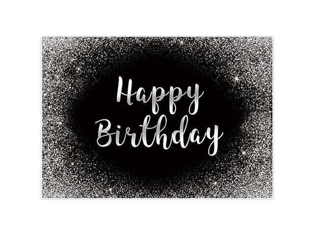 7x5ft Glitter Silver and Black Happy Birthday Backdrop for Men Adults Bday Party Decoration Shiny Grey Banner Cake Table Supplies Photography