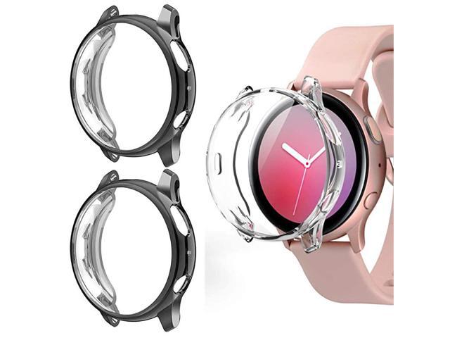 Case for Samsung Galaxy Watch Active 2 40mm 44mm with Screen Protector Cover Flexible TPU AntiScratch Bumper Glossy BlackBlackClear 3 Pack 40mm
