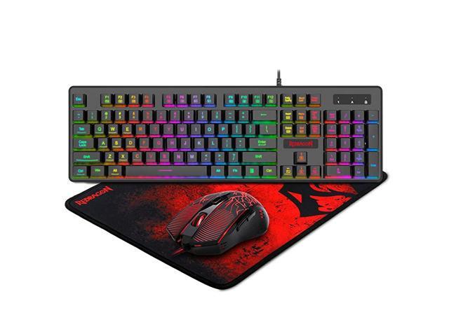 S107 Gaming Keyboard and Mouse Combo Large Mouse Pad Mechanical Feel RGB Backlit 3200 DPI Mouse for Windows PC Keyboard Mouse Mousepad Set