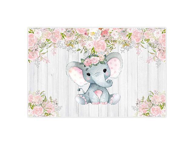 5x3ft Pink Rustic Floral Elephant Backdrop Supplies for Newborn Kids 1st Birthday Baby Shower Wood Flower Its a Girl Party Decorations Studio Cake